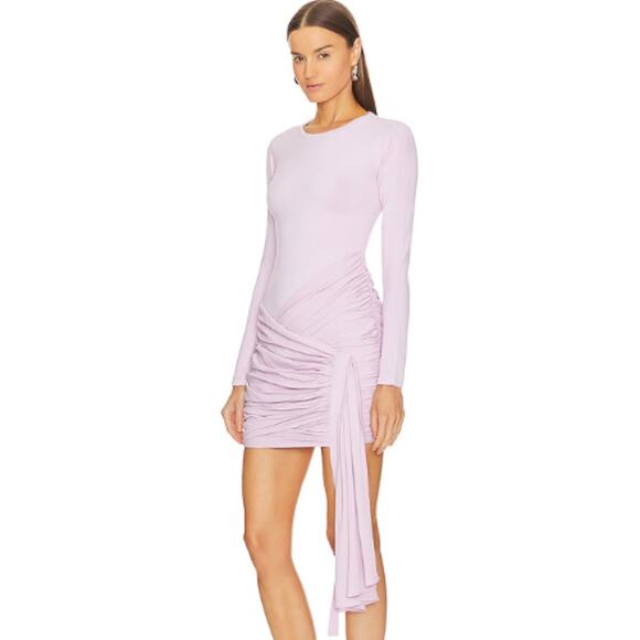Herve Leger Ruched Woven Mix Mini Dress in Light Peony NWT Size 6 - Picture 2 of 4